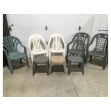 Plastic outdoor stackable, chairs, and tables