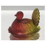 Vintage Amberina glass nesting hen