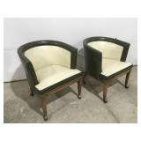 2 vintage wood cushion rolling chairs