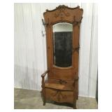Victorian style ornate wood hall tree bench &