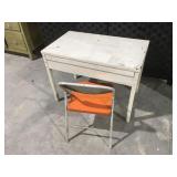 Small wood table, metal chair