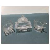 Vintage glass butter dish & cream and sugar