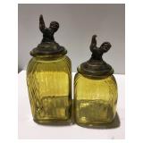 2 large rooster topped jars/canister