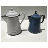 2 enamelware tea pots
