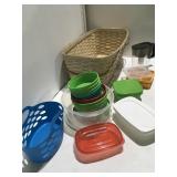 Large basket with plastic containers