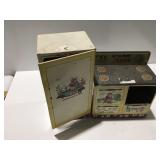 Vintage tin lil bo peep, refrigerator and stove