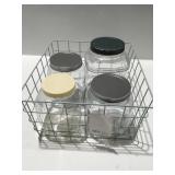 Jars and wire basket