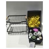 Painting cones, paint, and metal rack