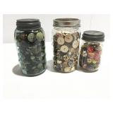 Glass jars with buttons and more