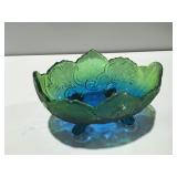 Vintage carnival Jeanette glass, blue green bowl