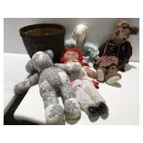 Homemade dolls and basket
