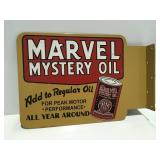 Marvel mystery oil double sided flange sign