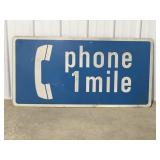 Vintage roadside phone 1 mile sign 48ï¿½ x 24ï¿½