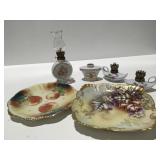 Vintage painted plates oil lamps