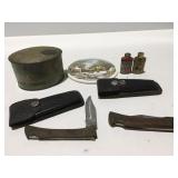 Vintage tins pocket knives, rough condition