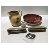 Stoneware & ceramic pitcher corn holders & bowl
