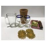 Glass pictures stemware coasters napkins and