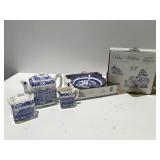 Blue willow bowls &  teapot creamer & sugar set