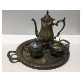Silverplate teapot creamer and sugar