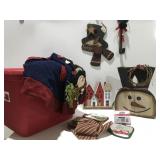 Christmas decor in a tote