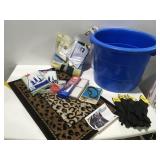 Large plastic tub new blanket, new rug, new