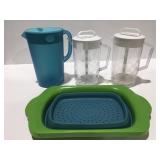 Plastic pitchers in collapsible strainer