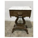 Vintage side table, harp shaped base marble