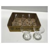 Eight small stemware etched glass glasses