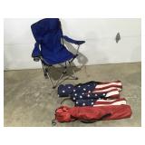 Five outdoor bag chairs, one no bag