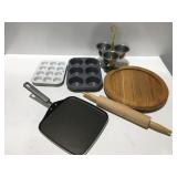 Lazy Susan rolling pin muffin pans, faberware