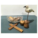 Glass fruit bowl wood fruit wood salt and pepper