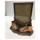 Bronze baby shoes, picture frame holder