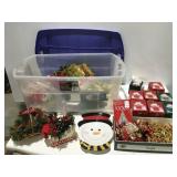 Christmas decor in a Rubbermaid tote