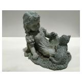 Resin little girl with a cat yard decor