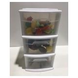 3 drawer plastic bin with toys