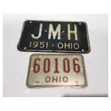 Vintage Ohio motorcycle license plate and 1951