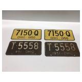 1950 & 1951 vintage Ohio license plates matching