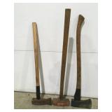 Splitting maul, sledgehammer and axe