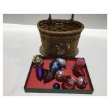 Message Christmas ornaments and basket