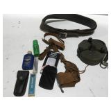 Ammo belt strap honing stones, and oil zippo hand