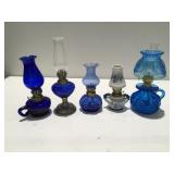 Blue glass oil lamps
