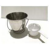 Stainless steel 2 gallon bucket, corning ware 1