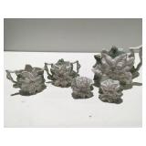 Poinsettia tea pot cream and sugar, salt and