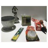 Stationary Fountain pump, birdhouse, and more