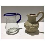 Two pitchers glass & ceramic