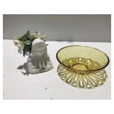 Vintage Inarco praying Mary planter & Amber glass