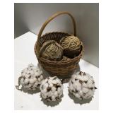 Basket with balls of twine and ornaments