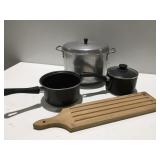 Pots and cutting board
