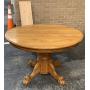 Round oak table & 6 pressed back chairs