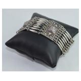 Vtg Mexican Silver Panel Bracelet Etruscan Aztec